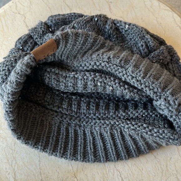 C.C Winter Knitted Beanie w/ Sequins - Light Grey - Picture 10 of 10